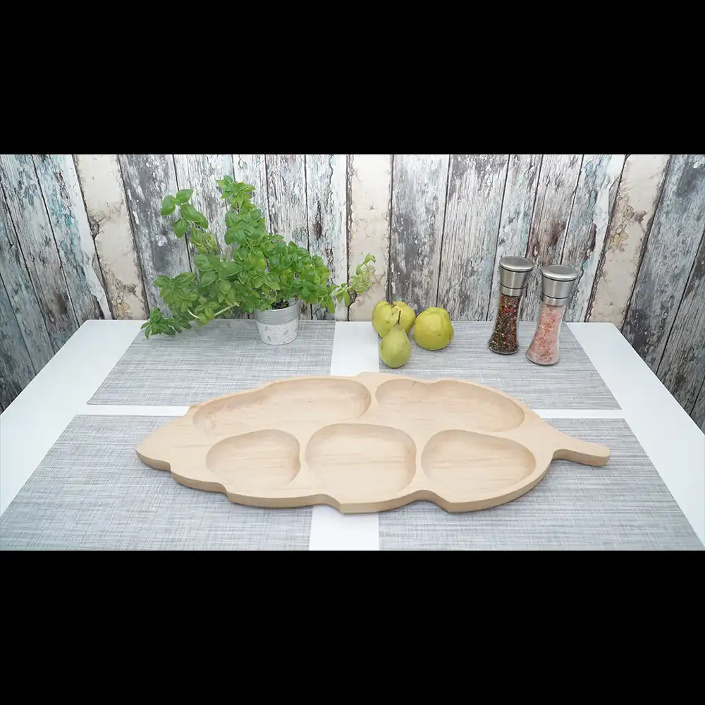 Platou frunza mare fag 5 compartimente 71x32cm - imagine 4