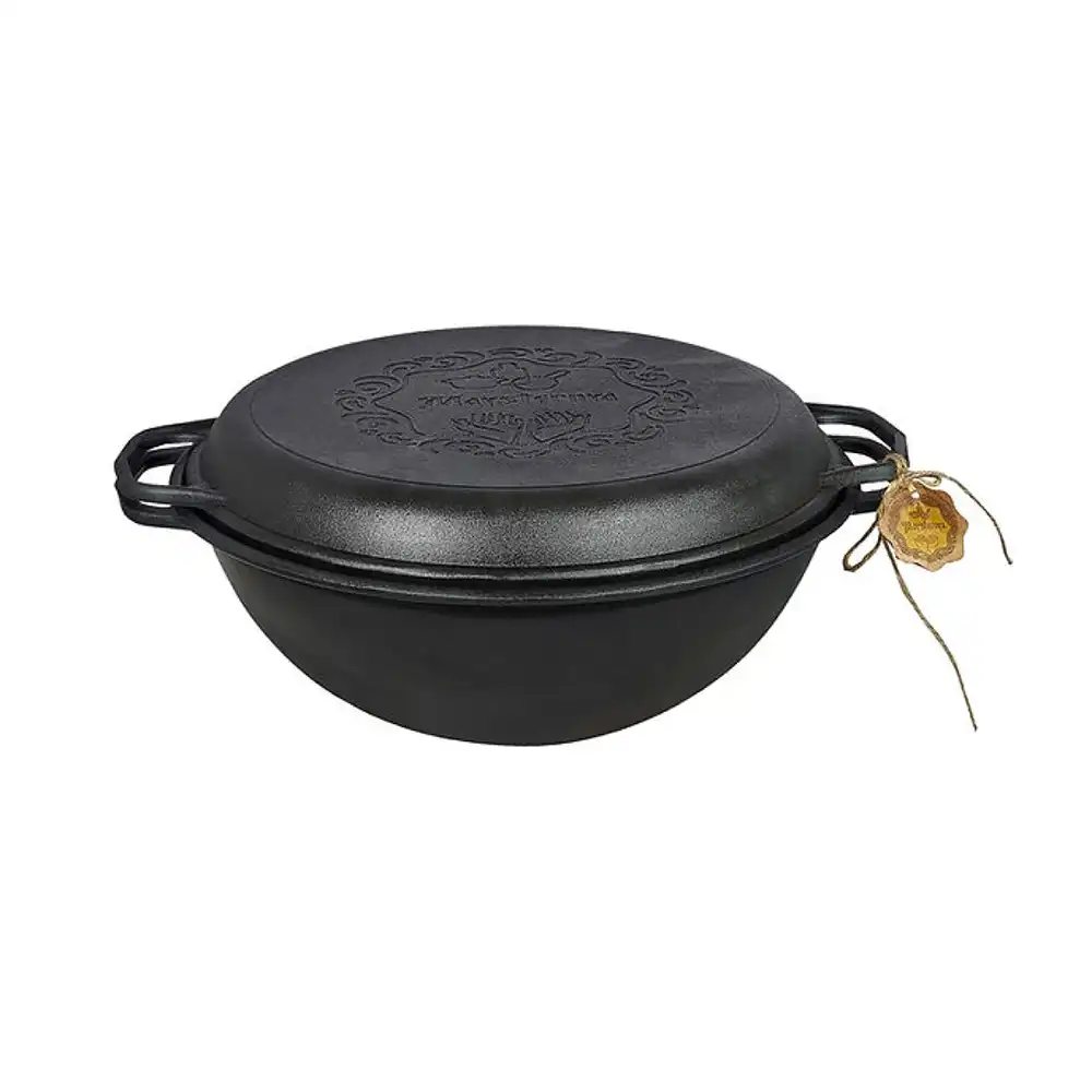 Ceaun din fonta, tip Wok cu capac 8L