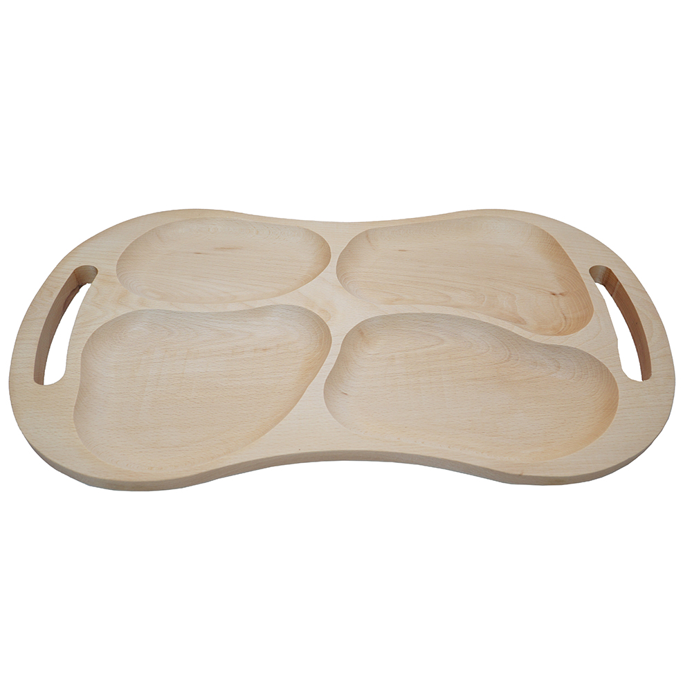 Platou din lemn cu 4 compartimente si manere 60x35cm