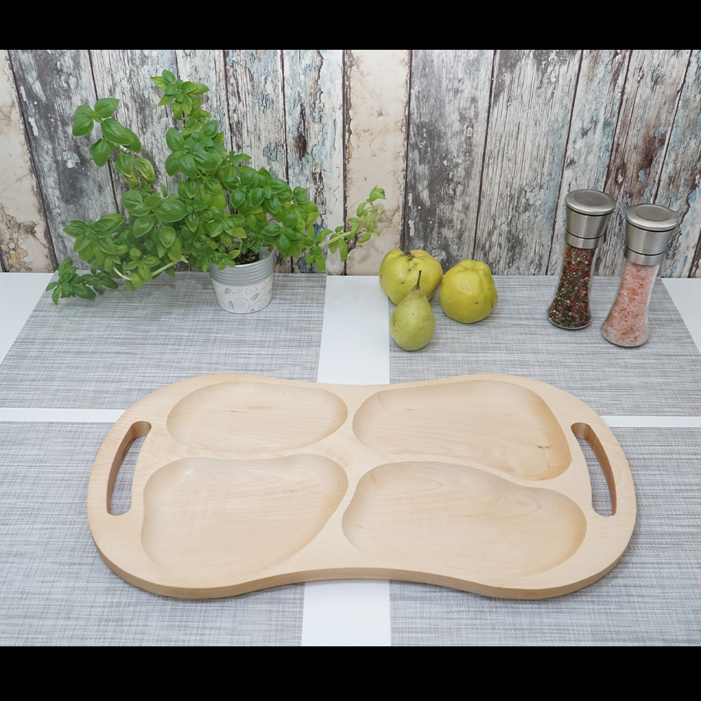Platou din lemn cu 4 compartimente si manere 60x35cm - imagine 2