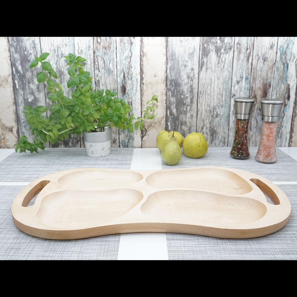 Platou din lemn cu 4 compartimente si manere 60x35cm - imagine 3