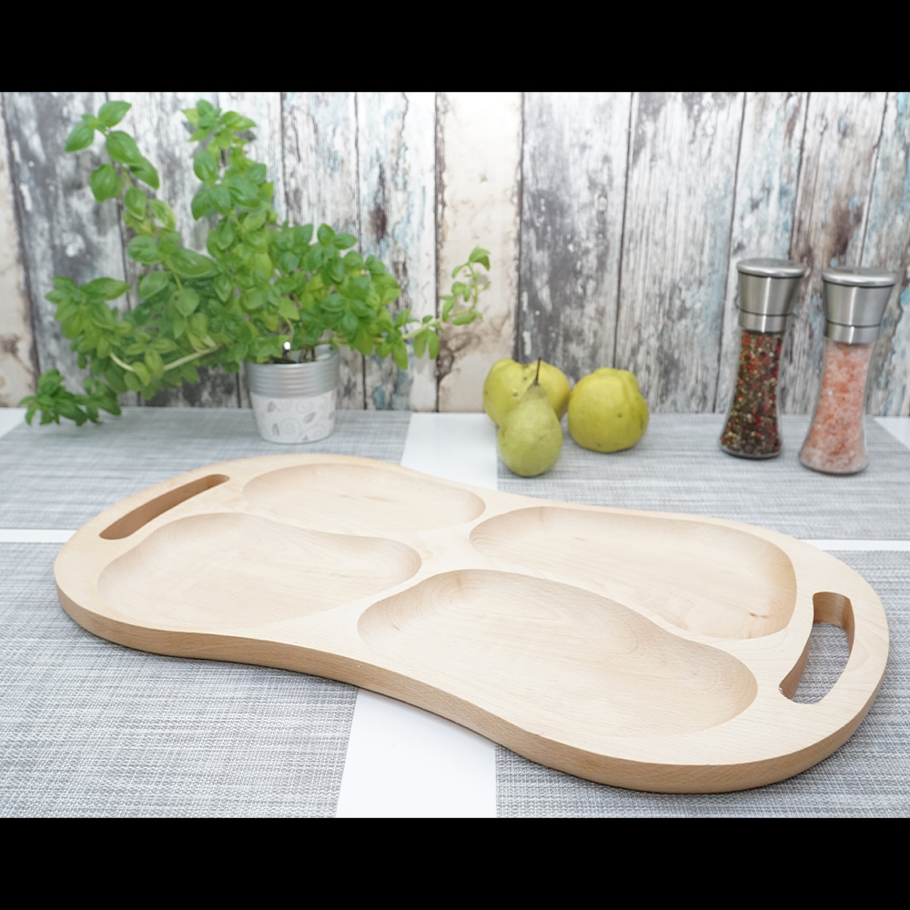Platou din lemn cu 4 compartimente si manere 60x35cm - imagine 4