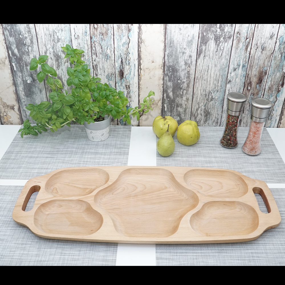 Platou din lemn cu 5 compartimente si manere 70x30cm - imagine 3