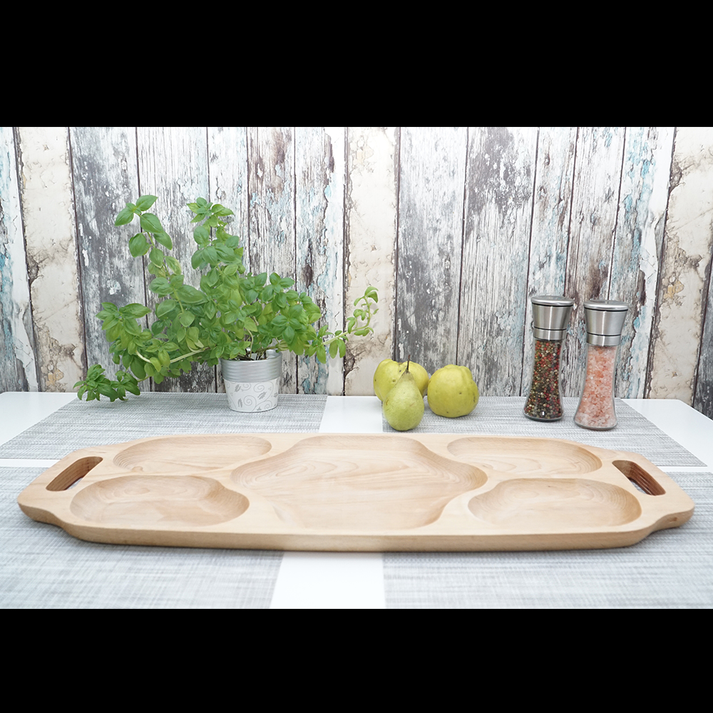 Platou din lemn cu 5 compartimente si manere 70x30cm - imagine 4