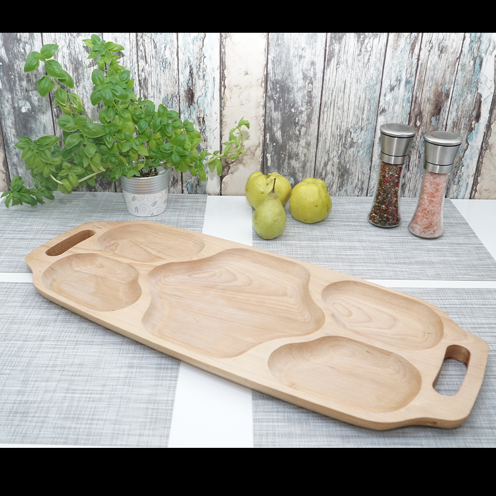 Platou din lemn cu 5 compartimente si manere 70x30cm - imagine 5