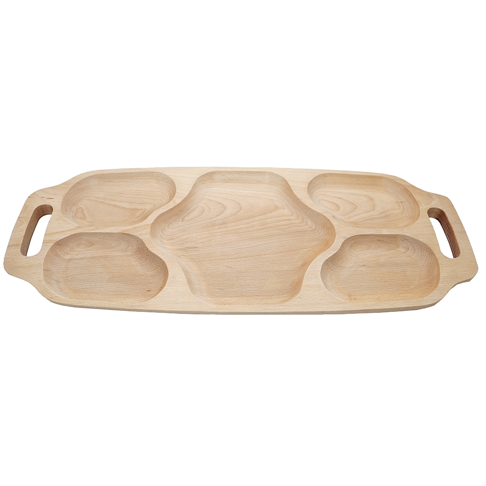 Platou din lemn cu 5 compartimente si manere 70x30cm