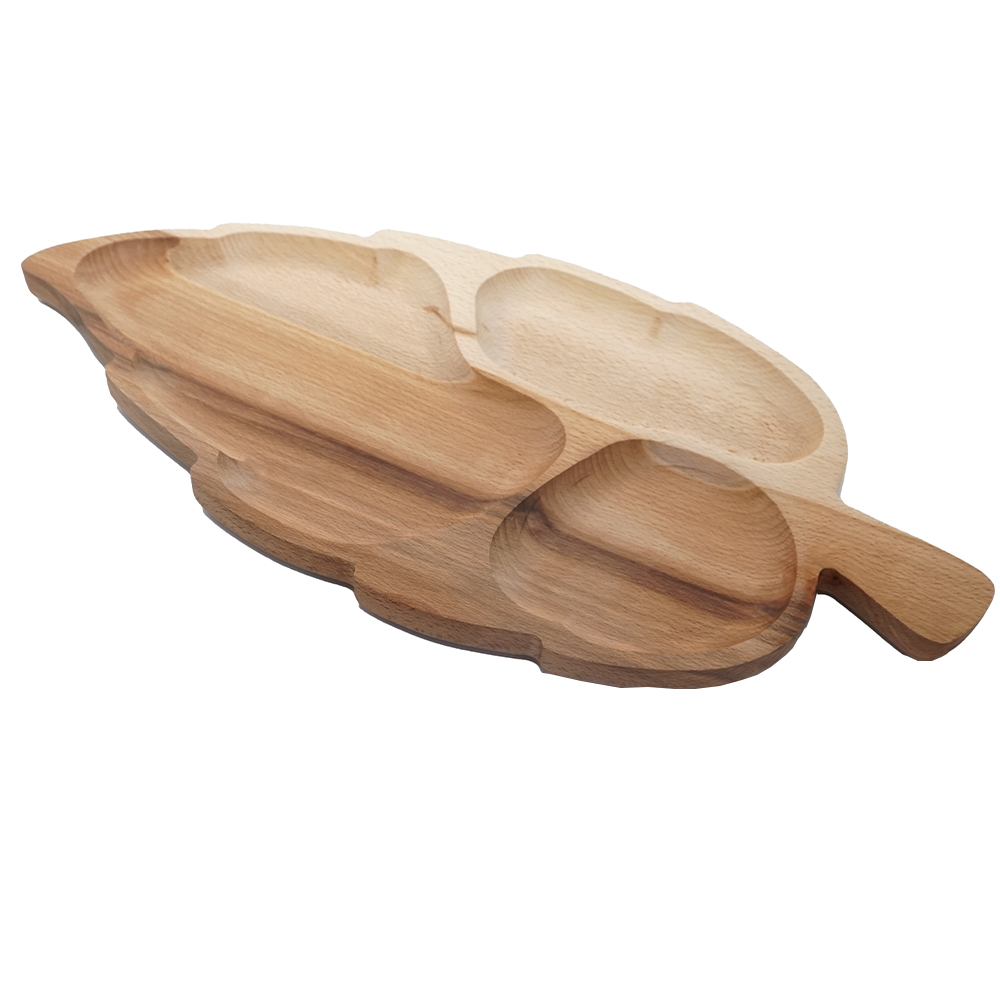 Platou frunza adanca fag 3 compartimente 45x26cm