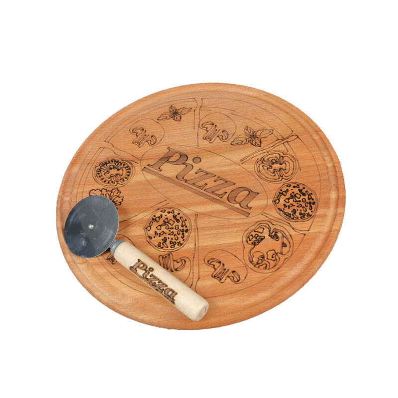 Platou lemn si cutit pentru pizza 30 cm