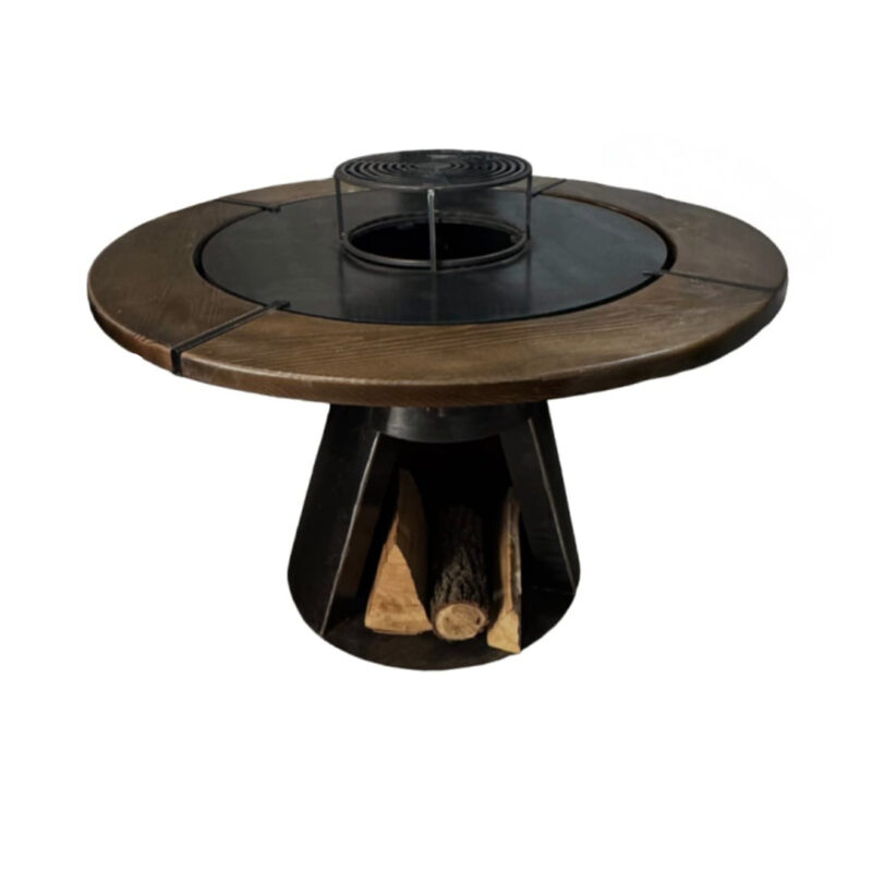 Gratar cu plita rotunda si blat de lemn 850mm