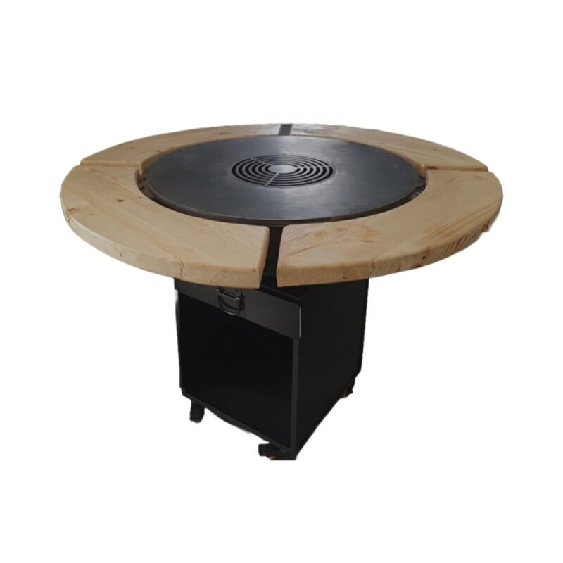 Gratar cu plita rotunda si blat de lemn 650mm