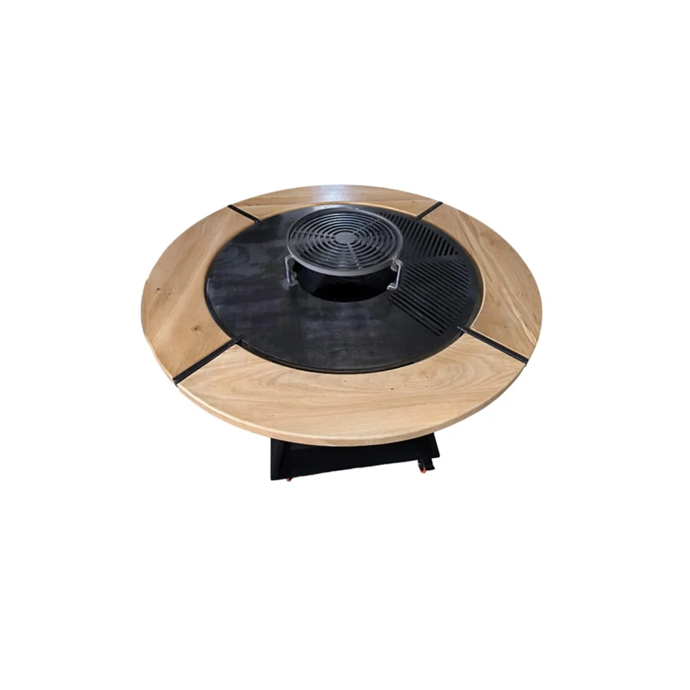 Gratar cu plita rotunda cu margine de lemn 1000mm - imagine 2